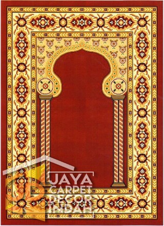 Cairo Imam Motif 3 Red - Sajadah Imam / Masjid / Mushola / Karpet Lantai Permadani / Bulu / Tebal 80 Cm X 120 Cm Polypropylene Pilar Bunga Cream