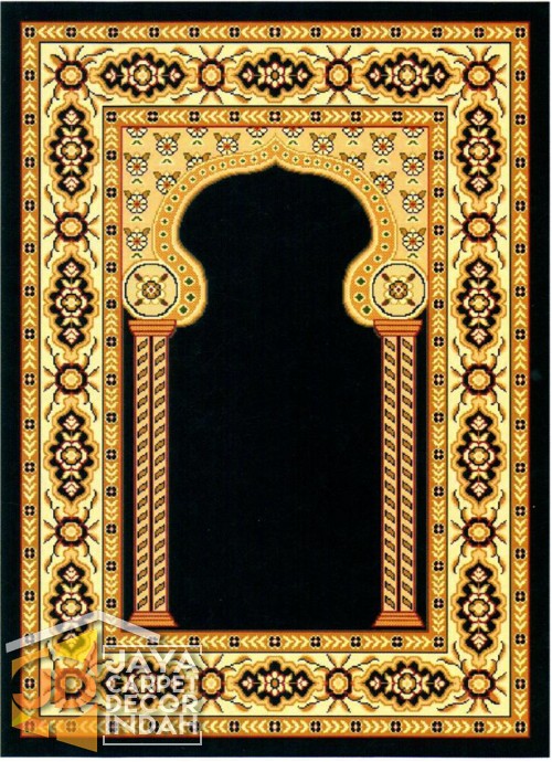 Cairo Imam Motif 3 Black - Sajadah Imam / Masjid / Mushola / Karpet Lantai Permadani / Bulu / Tebal 80 Cm X 120 Cm Polypropylene Pilar Bunga Cream