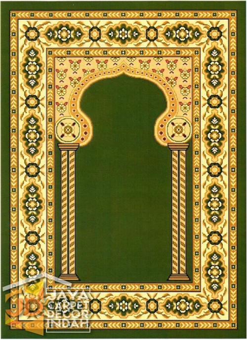 Cairo Imam Motif 3 Green - Sajadah Imam / Masjid / Mushola / Karpet Lantai Permadani / Bulu / Tebal 80 Cm X 120 Cm Polypropylene Pilar Bunga Cream