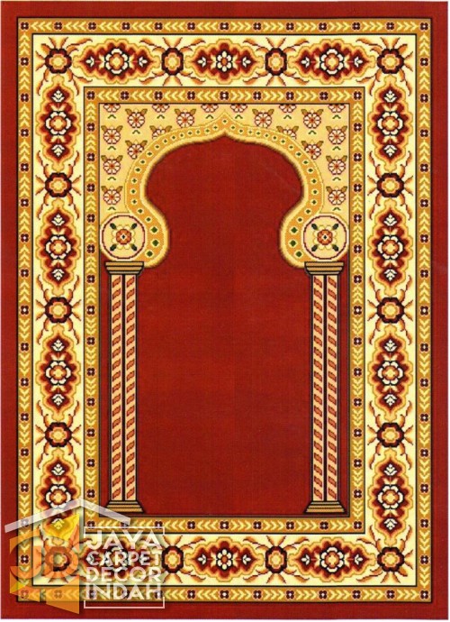 Cairo Imam Motif 3 Red - Sajadah Imam / Masjid / Mushola / Karpet Lantai Permadani / Bulu / Tebal 80 Cm X 120 Cm Polypropylene Pilar Bunga Cream